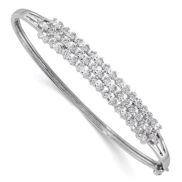 Rhodium-Plated Sterling Silver CZ Triple Row Bracelet - 7.5"