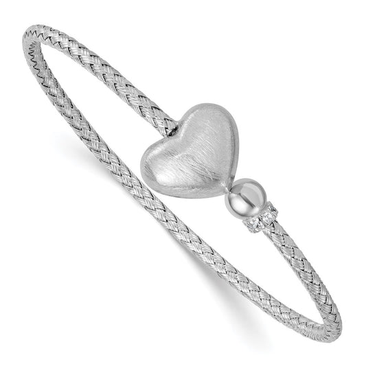 Buy Stylish Rhodium-Plated Sterling Silver Adjustable Cuff Bangle with CZ