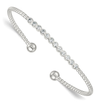 Buy Stylish Polished Sterling Silver CZ Bar Cuff Bangle - 7.5" with Beaded Accents