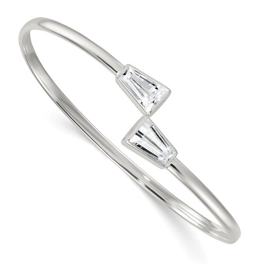 High-Quality Polished Sterling Silver Tapered Baguette CZ Cuff Bangle
