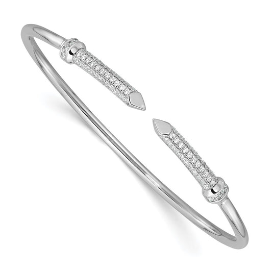 Buy Stylish Rhodium-Plated Sterling Silver Cuff Bangle with CZ - 6.5"