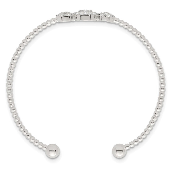 Polished Sterling Silver Triple Circle Cuff Bangle - CZ Accents
