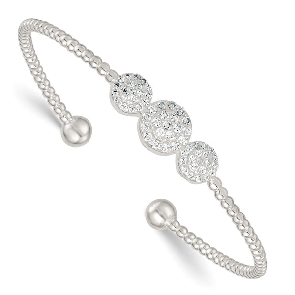 Polished Sterling Silver Triple Circle Cuff Bangle - CZ Accents