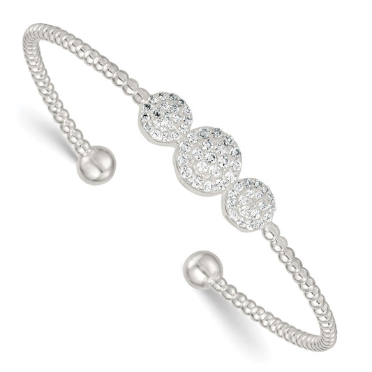 High-Quality Polished Sterling Silver Triple Circle Cuff Bangle - Affordable Luxury with CZ Accents