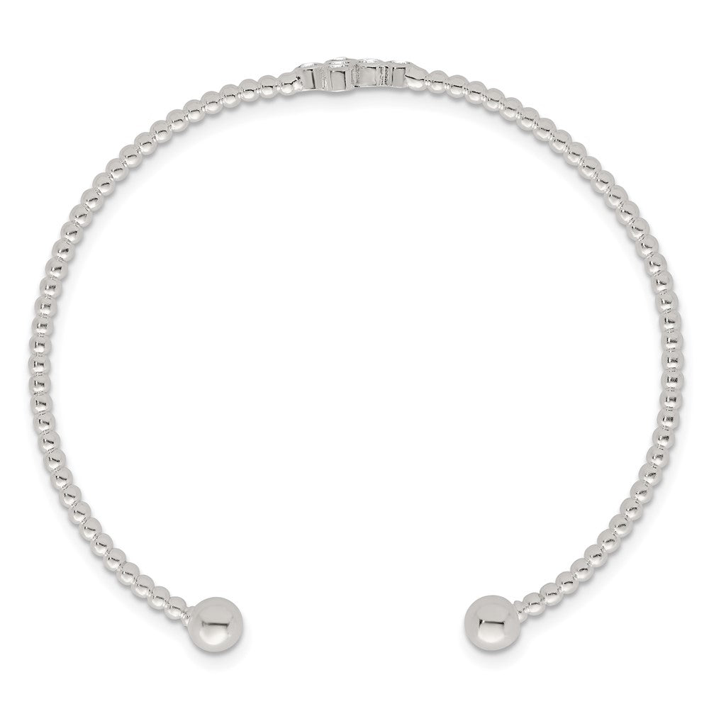 High-Quality Polished Sterling Silver CZ Cross Cuff Bangle - Stylish Beaded Accents