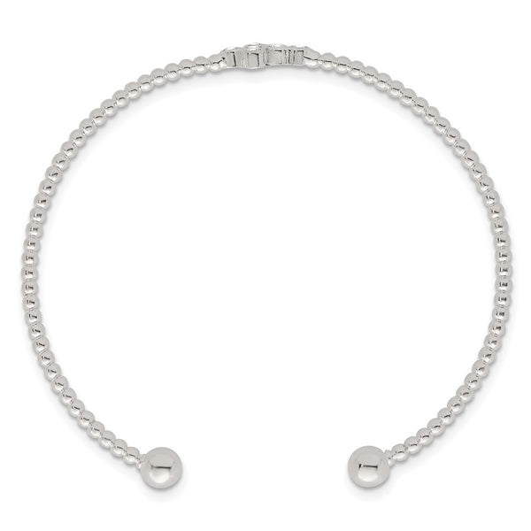 Polished Sterling Silver CZ Cross Cuff Bangle - Beaded Accents