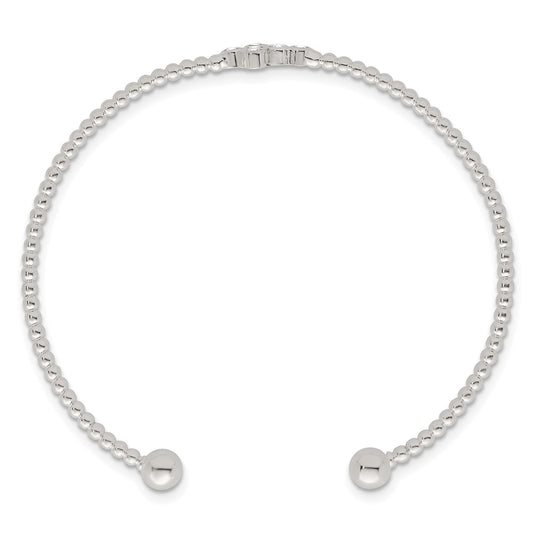 High-Quality Polished Sterling Silver CZ Cross Cuff Bangle - Stylish Beaded Accents