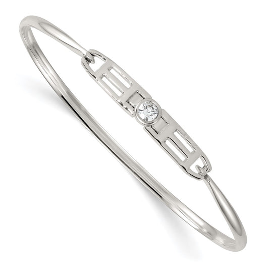 Shop Exclusive Polished Sterling Silver Fancy CZ Bangle - Stylish & Affordable