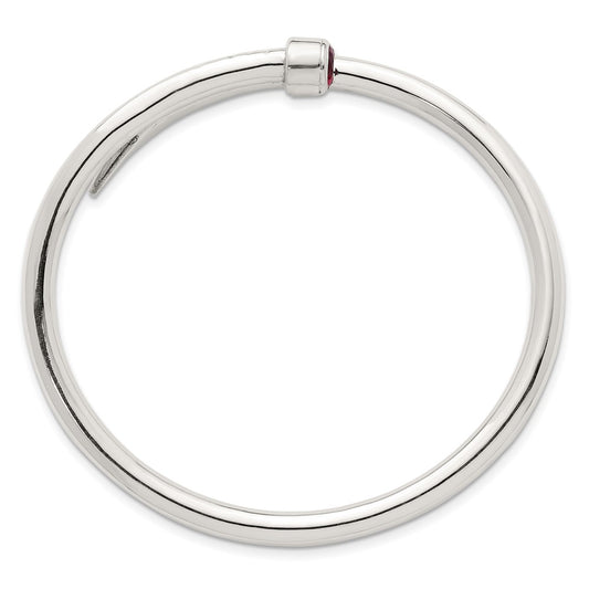 High-Quality Polished Sterling Silver Expandable Bangle with Red CZ Accents