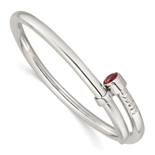 High-Quality Polished Sterling Silver Expandable Bangle with Red CZ Accents