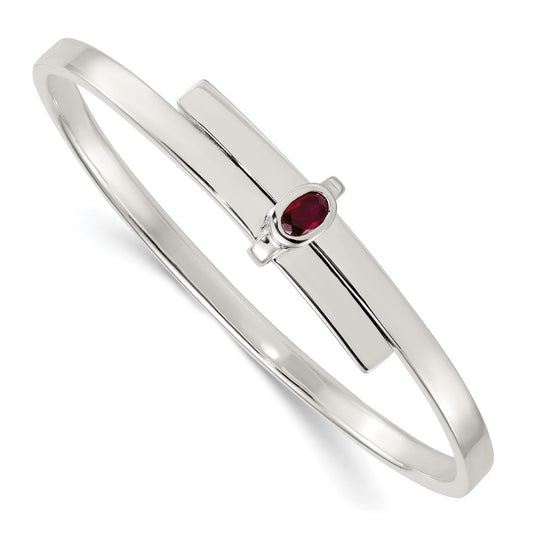 Order Stylish Polished Sterling Silver Expandable Bangle | Oval Red CZ