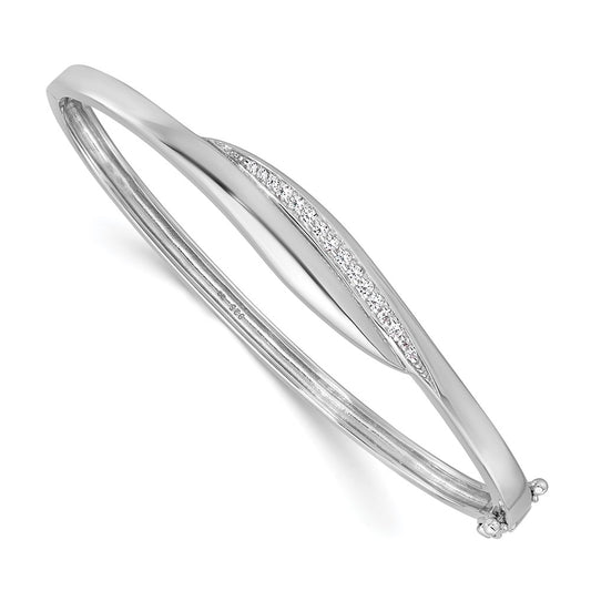Designer Rhodium-Plated Sterling Silver CZ Hinged Bangle | Stylish Value