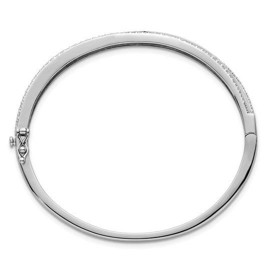 Exclusive Polished CZ Hinged Bangle - Rhodium-Plated Sterling Silver Luxury