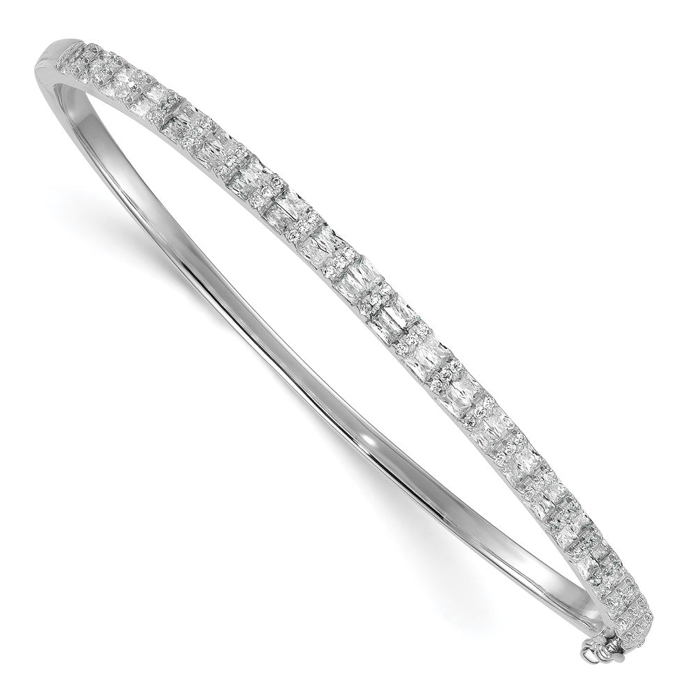 Shop Exclusive Polished Sterling Silver Bangle with CZ Accents - Affordable Luxury