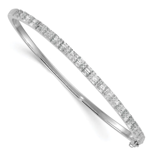 Shop Exclusive Polished Sterling Silver Bangle with CZ Accents - Affordable Luxury