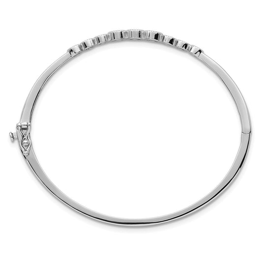 Exclusive Polished Sterling Silver Rhodium-Plated CZ Hinged Bangle - Stylish Design