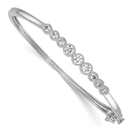 Exclusive Polished Sterling Silver Rhodium-Plated CZ Hinged Bangle - Stylish Design