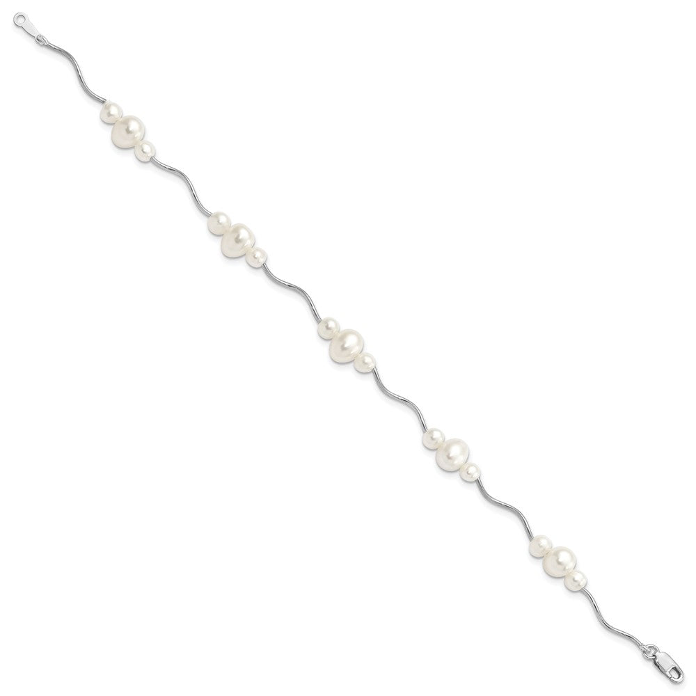 Buy Stylish Rhodium-Plated Sterling Silver 7.25-Inch Bracelet with 3-6mm Pearls