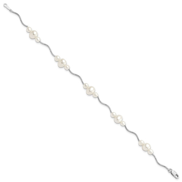 Rhodium-Plated Sterling Silver 7.25-Inch Bracelet with 3-6mm Pearls