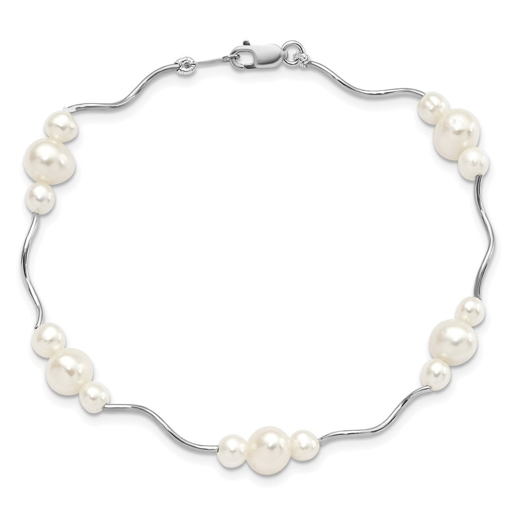 Buy Stylish Rhodium-Plated Sterling Silver 7.25-Inch Bracelet with 3-6mm Pearls
