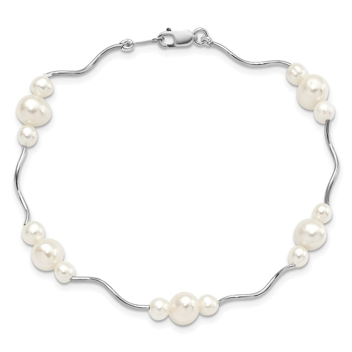 Buy Stylish Rhodium-Plated Sterling Silver 7.25-Inch Bracelet with 3-6mm Pearls-3
