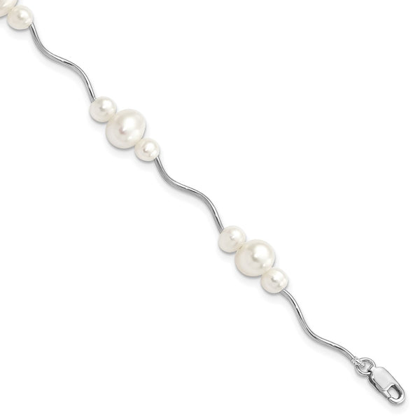 Rhodium-Plated Sterling Silver 7.25-Inch Bracelet with 3-6mm Pearls