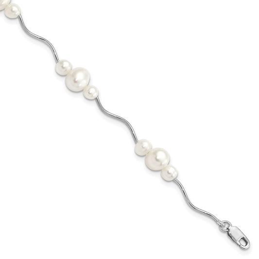 Buy Stylish Rhodium-Plated Sterling Silver 7.25-Inch Bracelet with 3-6mm Pearls