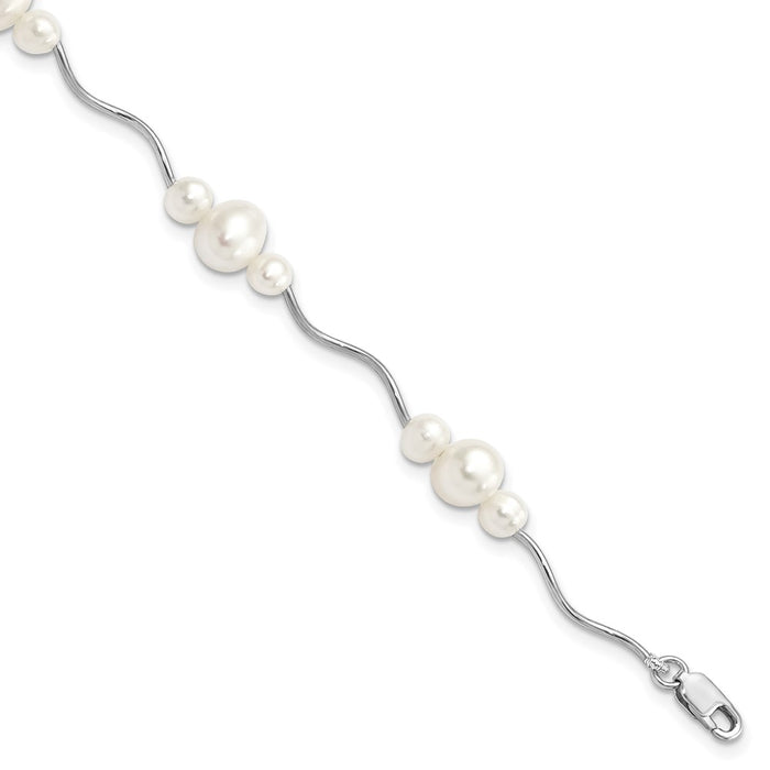 Buy Stylish Rhodium-Plated Sterling Silver 7.25-Inch Bracelet with 3-6mm Pearls-1