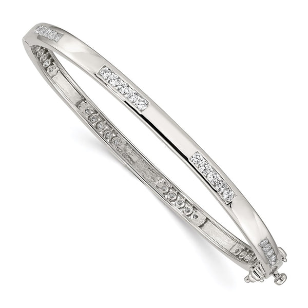 Rhodium-Plated Sterling Silver Bangle Bracelet with CZ Accents