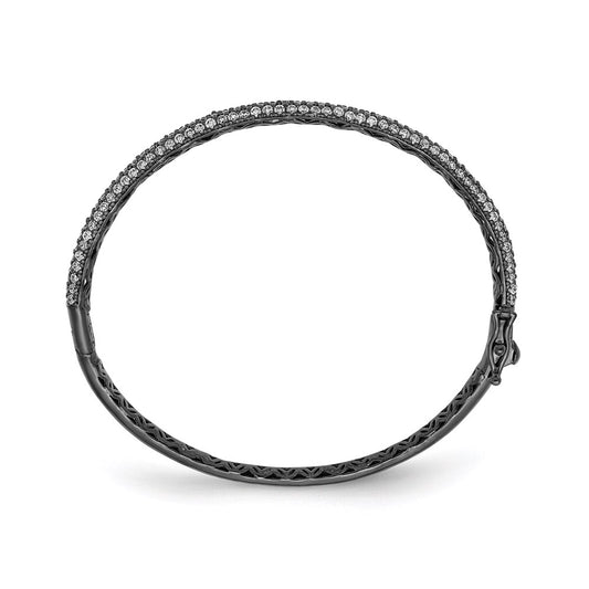 High-Quality Black Rhodium-Plated Sterling Silver Bangle Bracelet - Stylish CZs