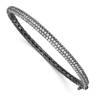 High-Quality Black Rhodium-Plated Sterling Silver Bangle Bracelet - Stylish CZs