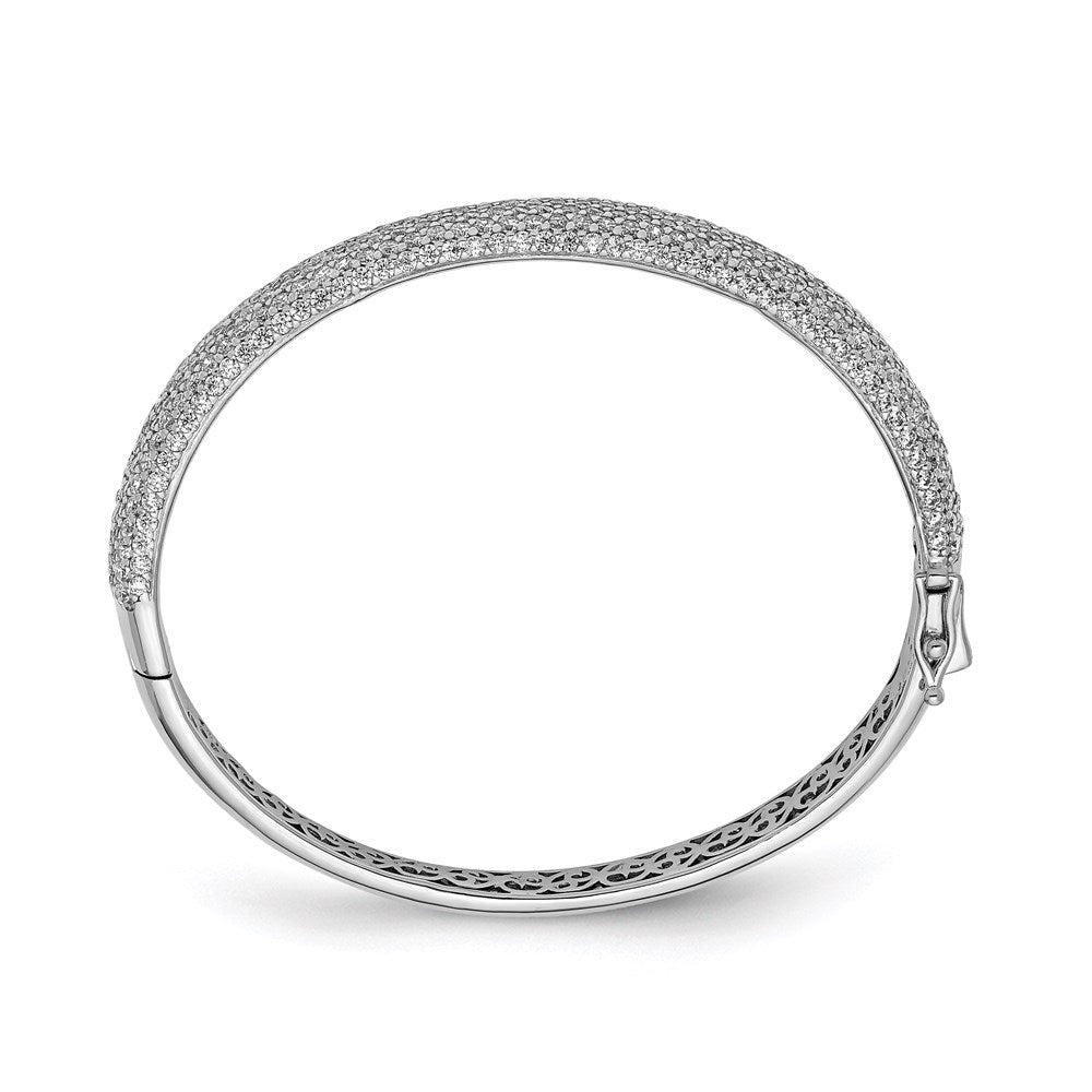High-Quality Rhodium-Plated CZ Pav Hinged Bangle | Stylish Sterling Silver Value