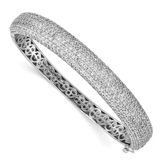 High-Quality Rhodium-Plated CZ Pav Hinged Bangle | Stylish Sterling Silver Value
