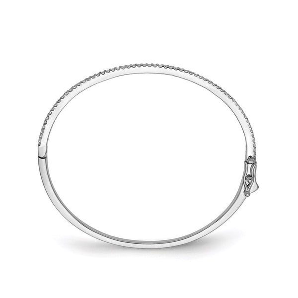 Rhodium-Plated Sterling Silver Hinged Bangle Bracelet with 62 CZ Stones