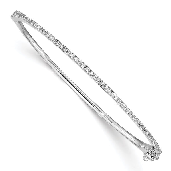 Rhodium-Plated Sterling Silver Hinged Bangle Bracelet with 62 CZ Stones