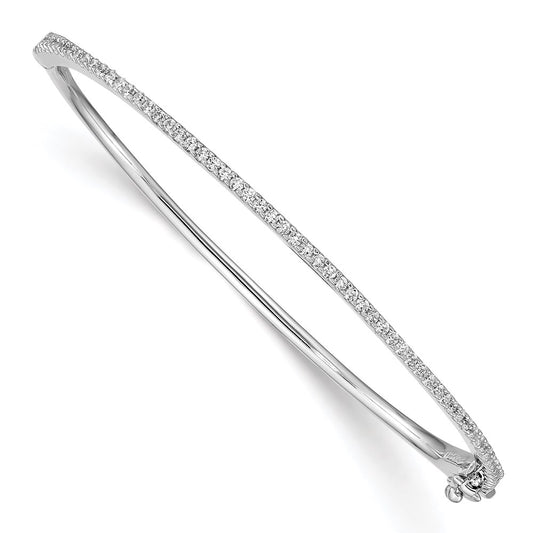 Shop Stylish Rhodium-Plated Sterling Silver Hinged Bangle Bracelet with 62 CZ Stones