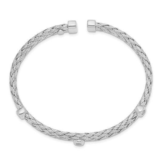 High-Quality Rhodium-Plated Sterling Silver Double Strand CZ Cuff Bangle - Stylish!
