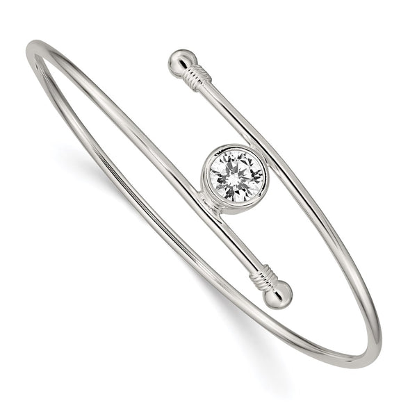 Polished Sterling Silver CZ Bangle Bracelet