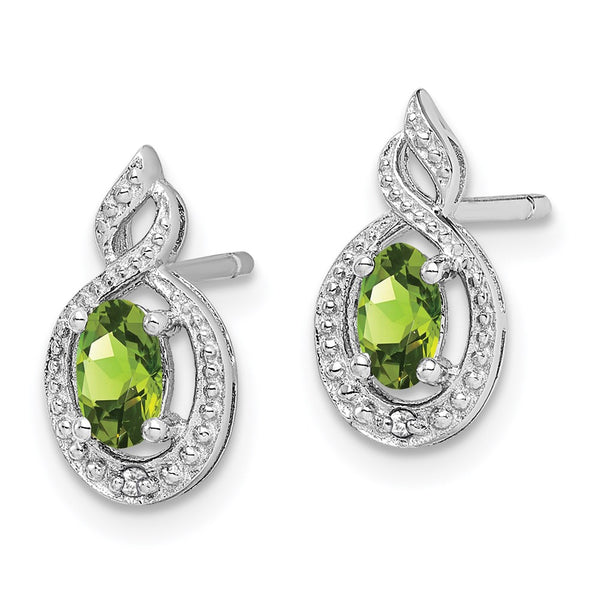 Rhodium-Plated Sterling Silver Peridot & Diamond Earrings - Style GR1-1007751