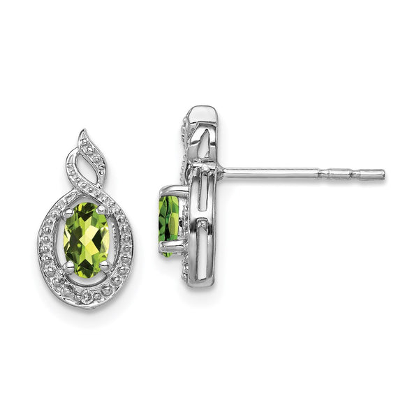 Rhodium-Plated Sterling Silver Peridot & Diamond Earrings - Style GR1-1007751