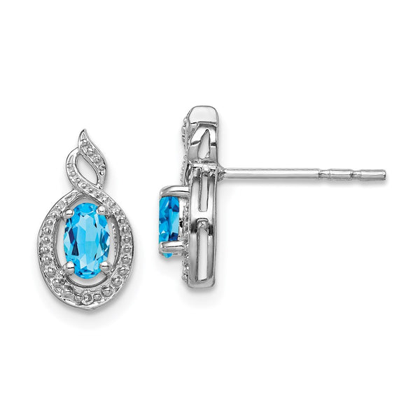 Rhodium-Plated Sterling Silver Earrings with Blue Topaz & Diamonds - Style GR1-1007752