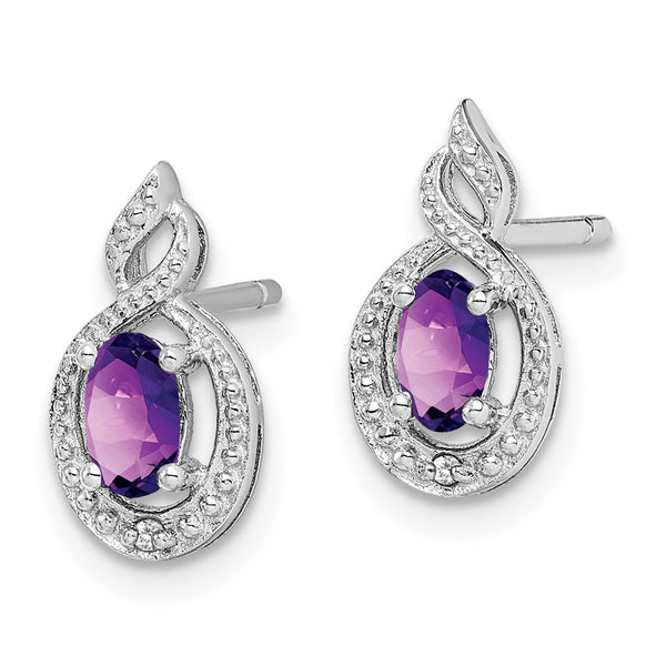 Rhodium-Plated Sterling Silver Amethyst & Diamond Earrings