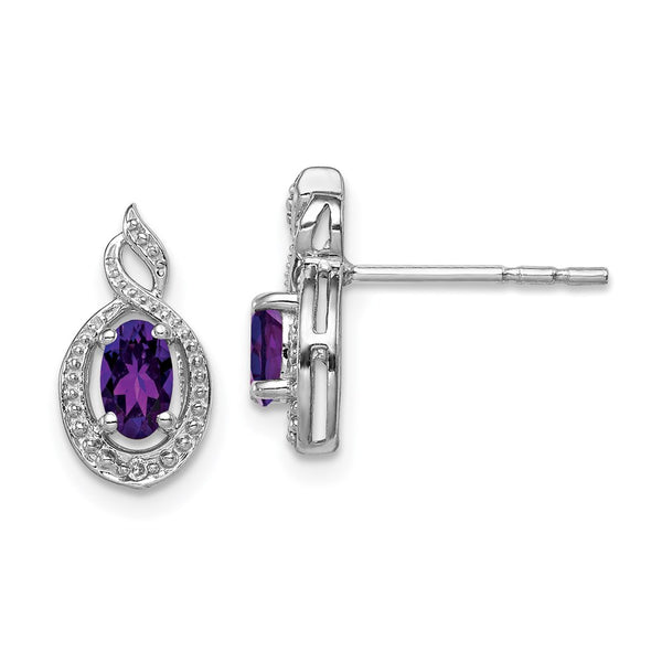 Rhodium-Plated Sterling Silver Amethyst & Diamond Earrings
