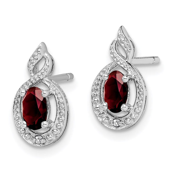 Rhodium-Plated Sterling Silver Garnet & Diamond Earrings - Style GR1-1007754