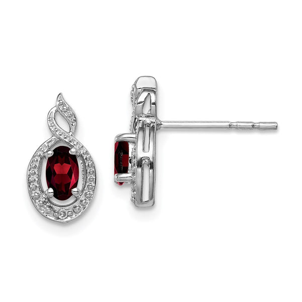 Rhodium-Plated Sterling Silver Garnet & Diamond Earrings - Style GR1-1007754
