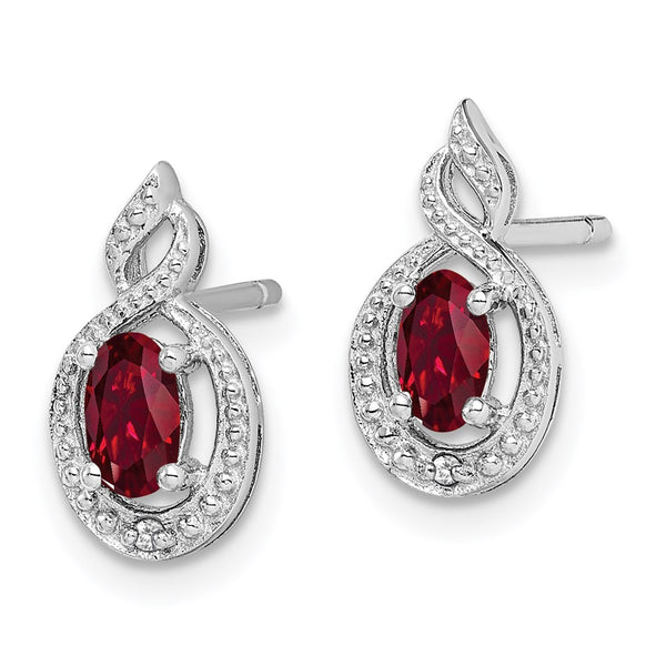 Sterling Silver Rhodium-Plated Ruby & Diamond Earrings