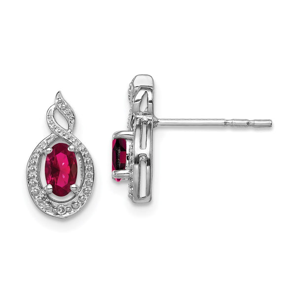 Sterling Silver Rhodium-Plated Ruby & Diamond Earrings