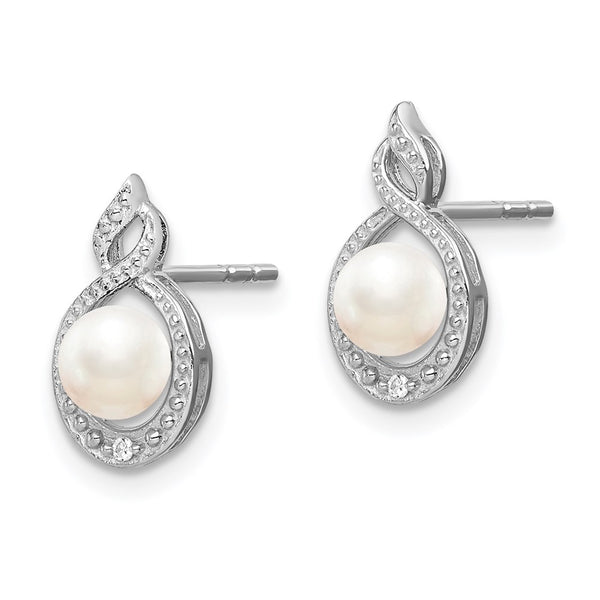 Rhodium-Plated Sterling Silver Pearl & Diamond Earrings - Style GR1-1007756