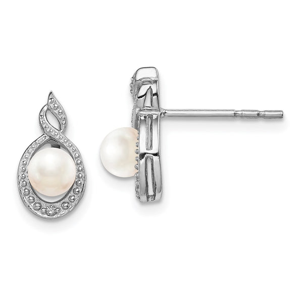 Rhodium-Plated Sterling Silver Pearl & Diamond Earrings - Style GR1-1007756