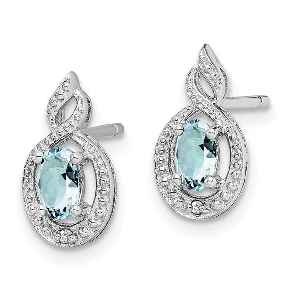 Rhodium-Plated Sterling Silver Aquamarine & Diamond Earrings - Style GR1-1007759